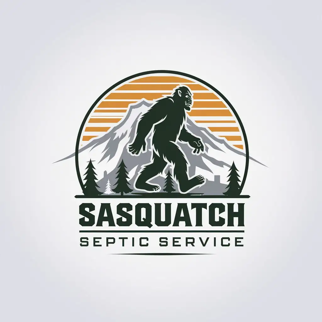 LOGO Design for Sasquatch Septic Service Minimalistic Vector with Sasquatch and Mount St Helens