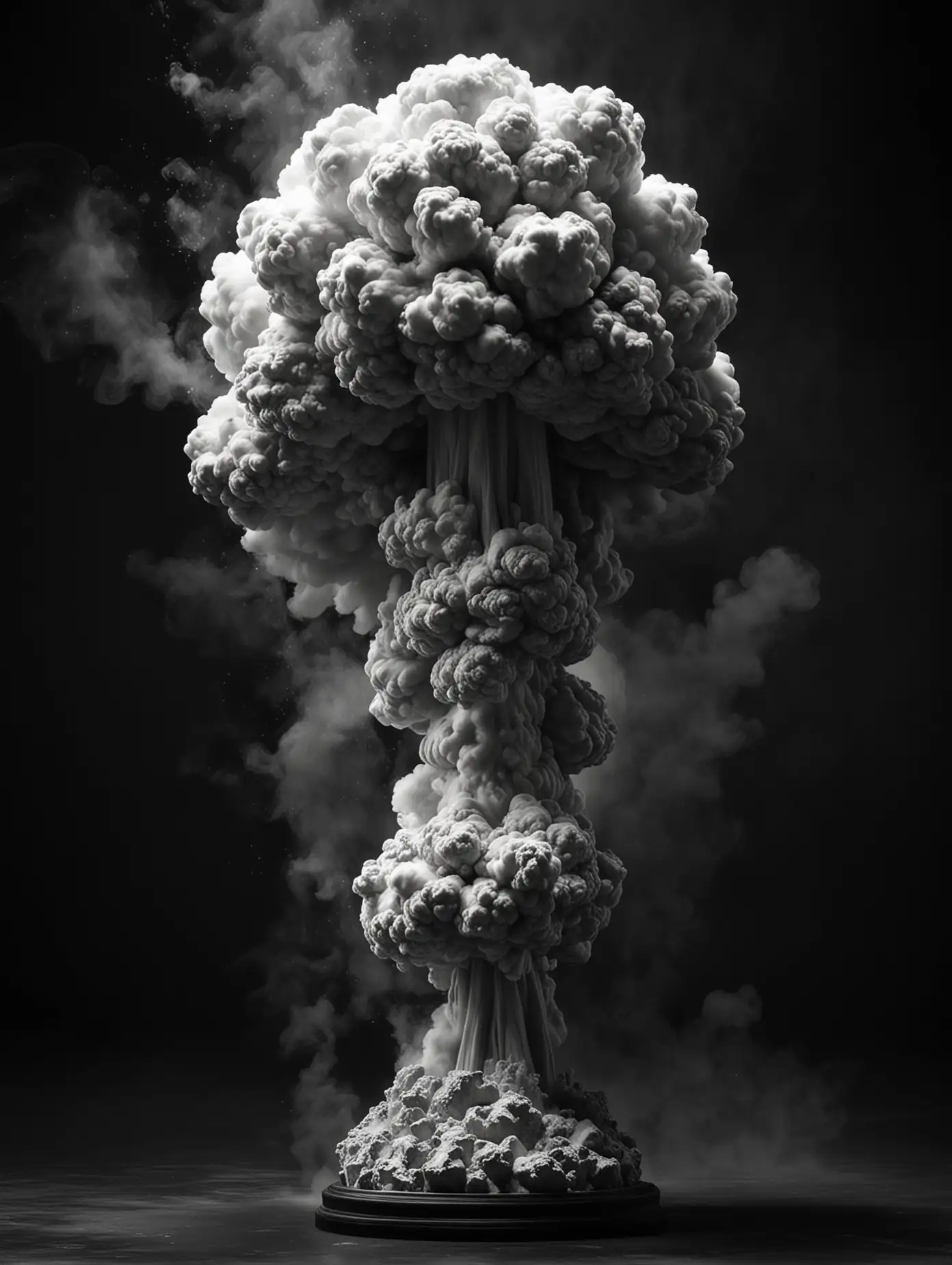 White Statue of Nuclear Explosion Smoke on Black Background