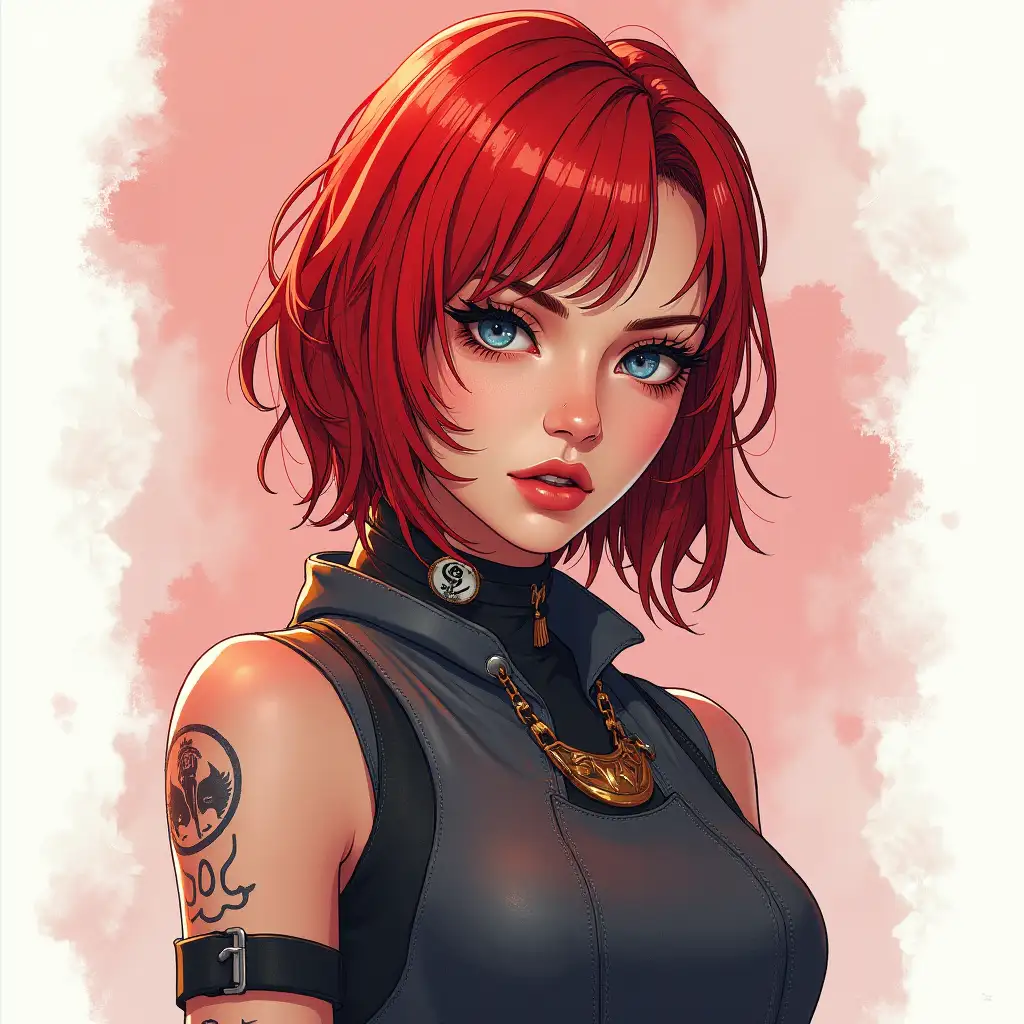 Female red head character from the video game cyberpunk 2077 watercolour style