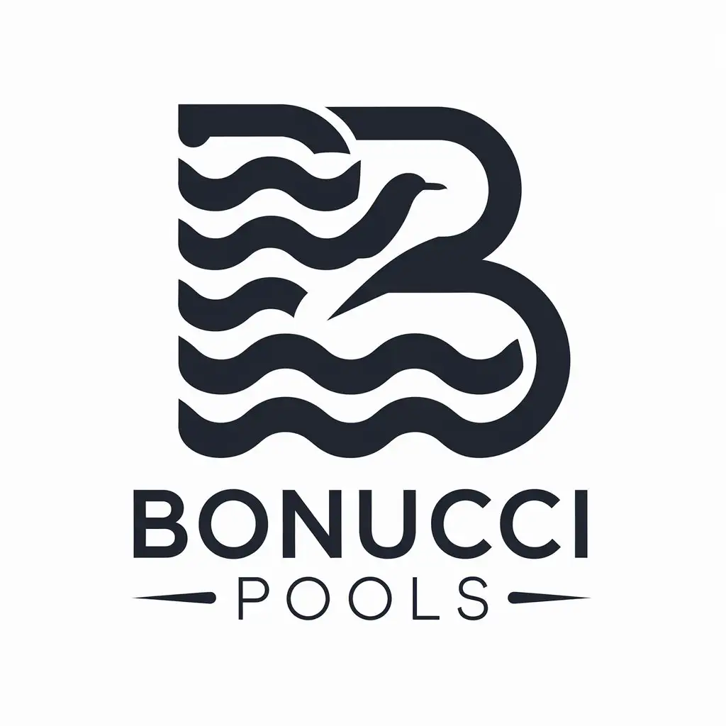 LOGO Design for Bonucci Pools Luxury Custom Pool with Wave or Seabird Icon