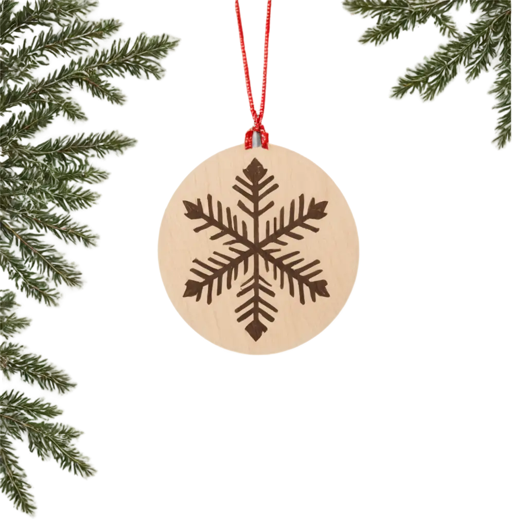 Circular-Wooden-Ornament-with-Snowflake-Pattern-PNG-for-Winter-Greenery-Decor