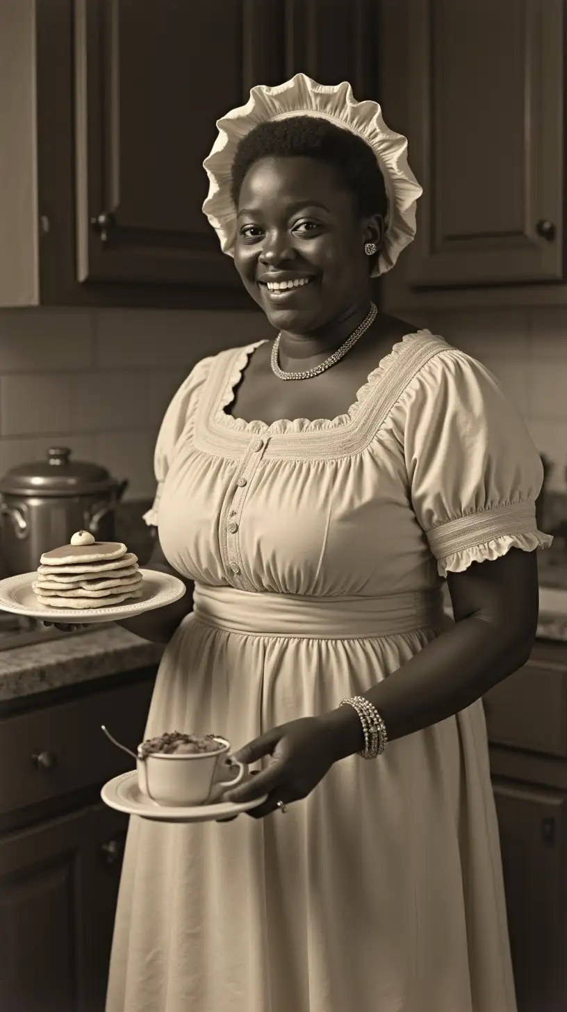 1900s Aunt Jemima Cooking Pancakes in Kitchen