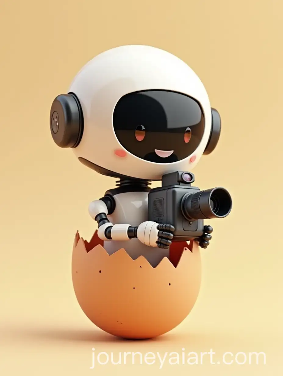 Adorable-Baby-Robot-Hatching-from-Egg-Holding-Cinema-Camera