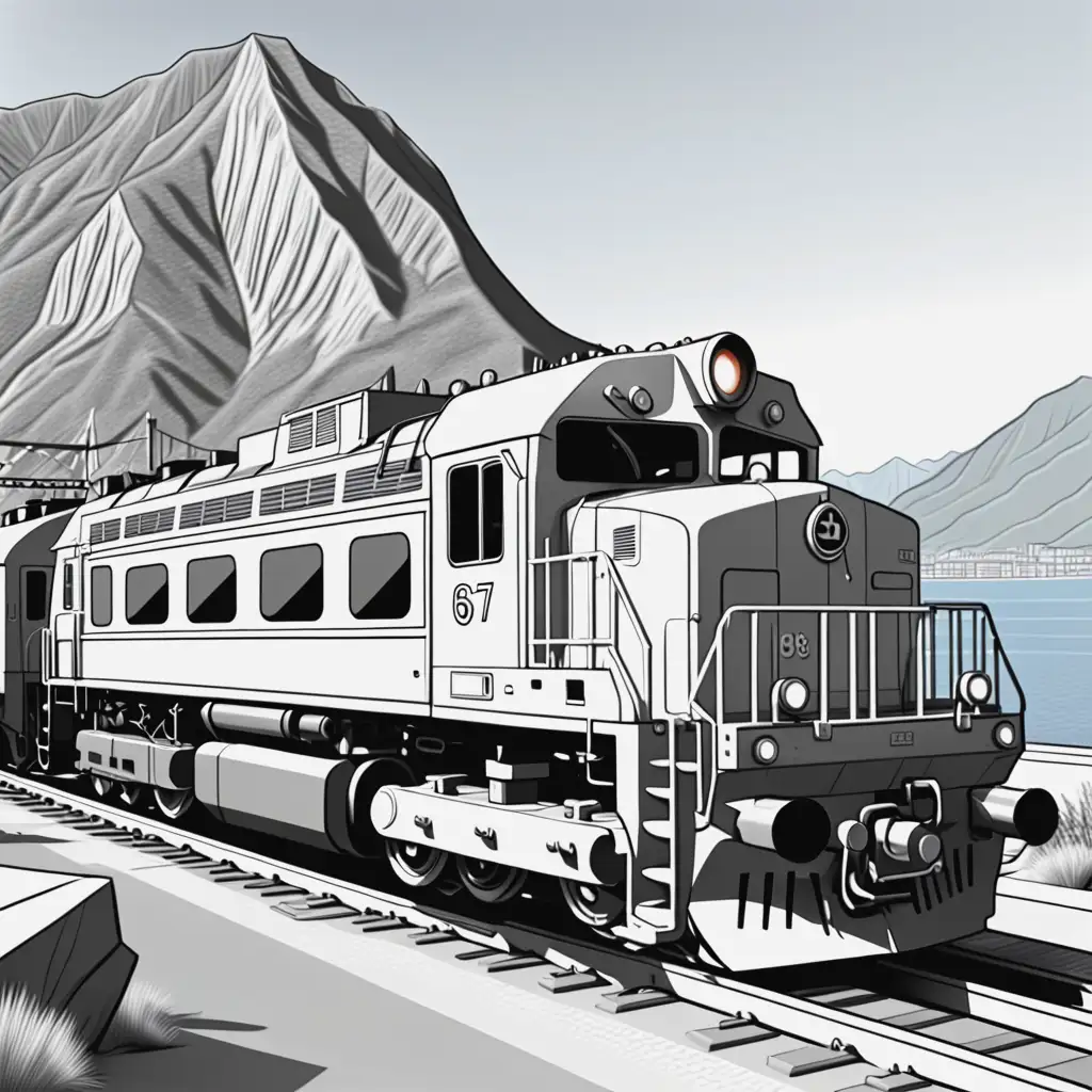 Cartoon Coloring Page of Diesel Locomotive BB 66047 with Passenger Cars