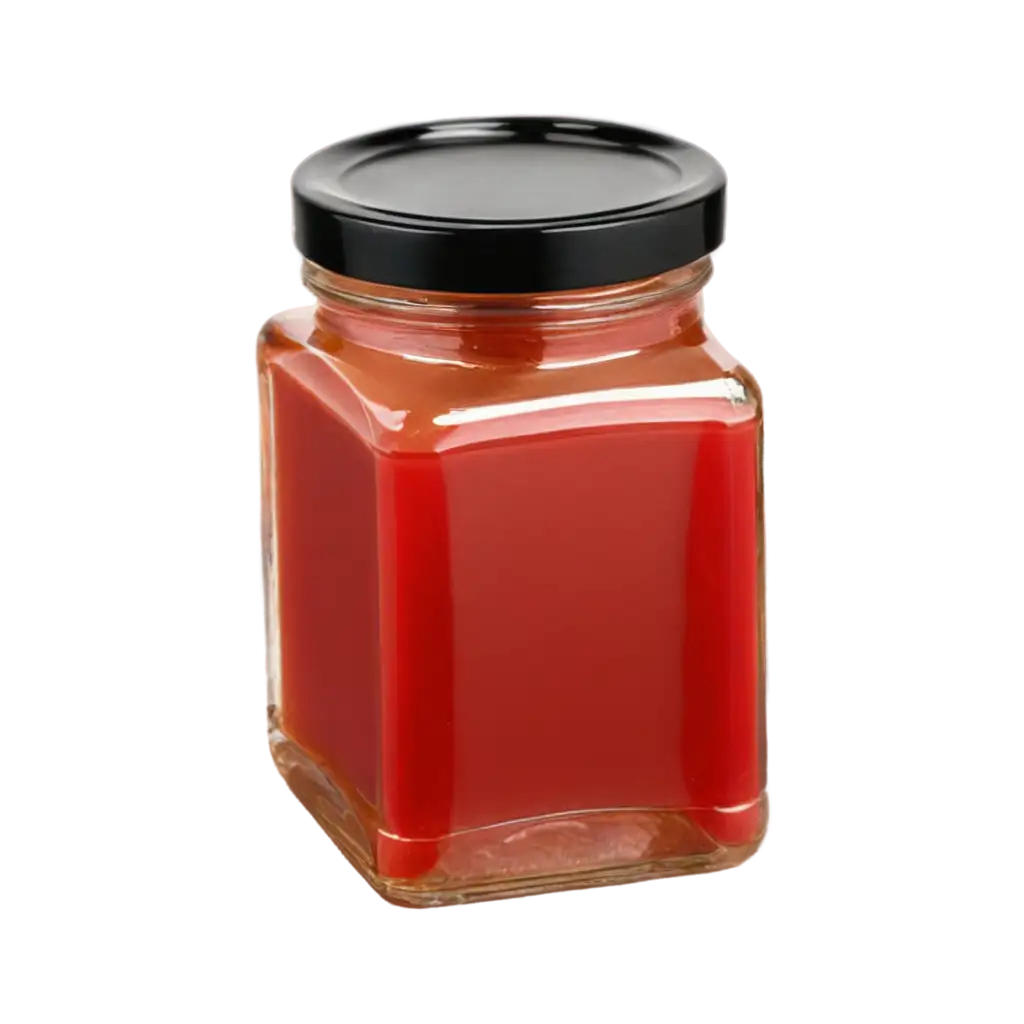 HighQuality-PNG-Image-of-350-ml-1Kg-Square-Glass-Jar-Honey-Containers-With-Black-Lids-and-Red-Sauce-Inside