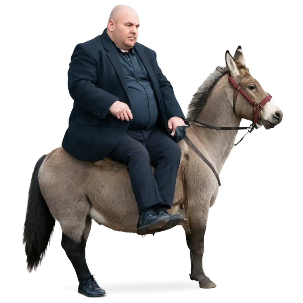 Fat-Bald-Man-Sitting-on-a-Donkey-PNG-Image-HighQuality-and-Transparent