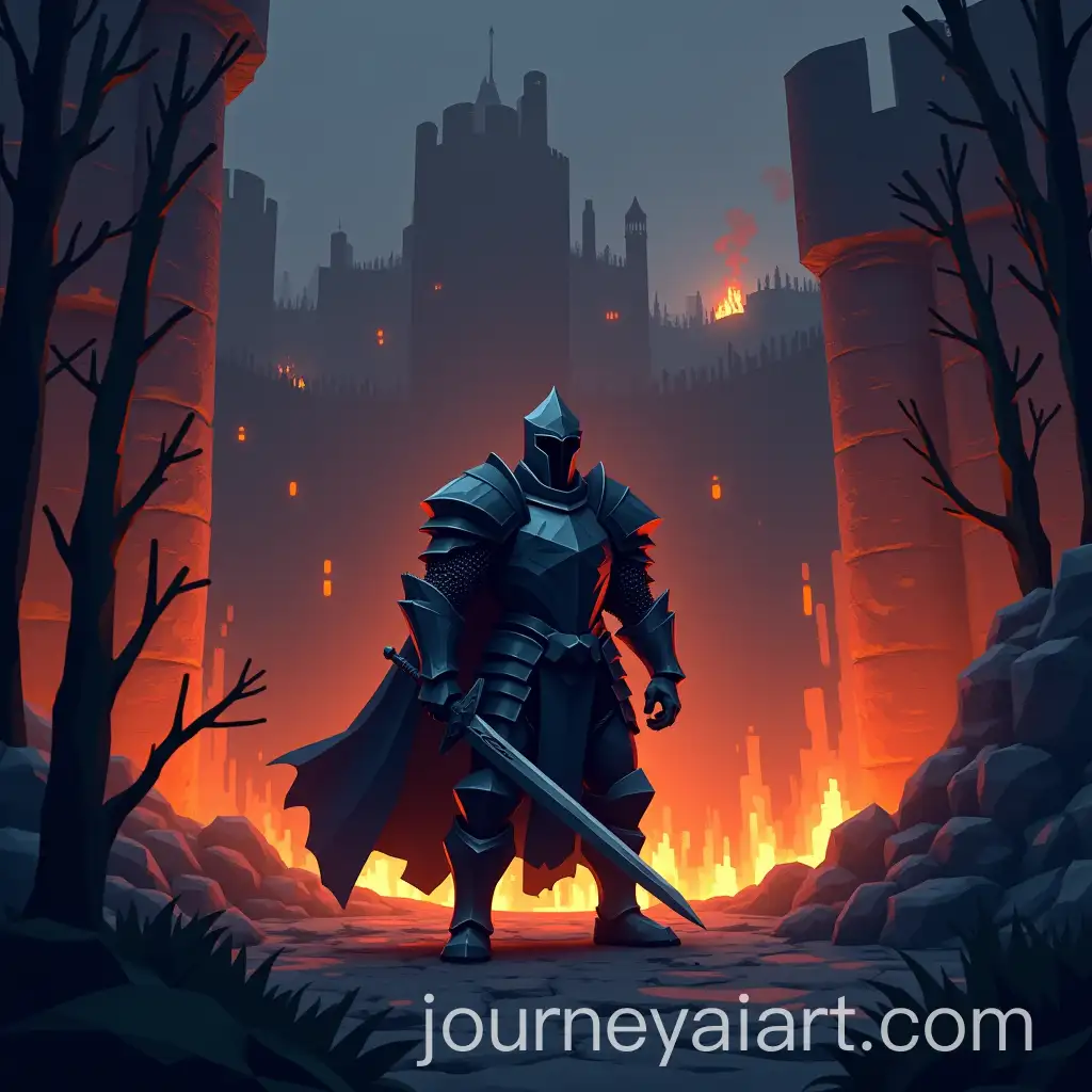 LowPoly-Dark-Knight-in-Fiery-Castle-with-Retro-3D-Graphics