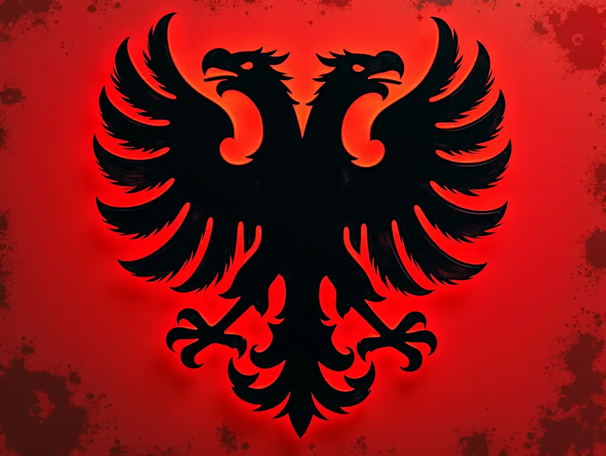 Albanias red and black 2 headed eagle symbol as a titan