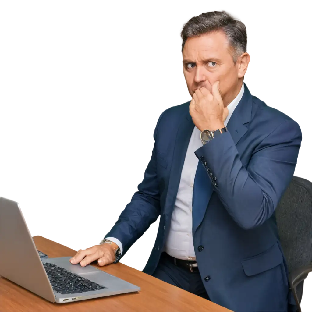 MiddleAged-Man-at-Desk-Frustrated-About-Income-Sources-PNG-Image-for-Financial-Struggles-Representation