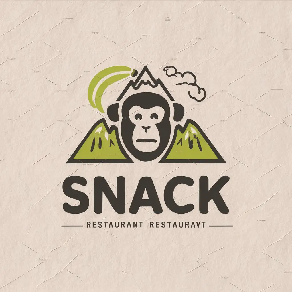 LOGO-Design-for-Snack-Playful-Monkey-and-Banana-with-Mountain-Theme