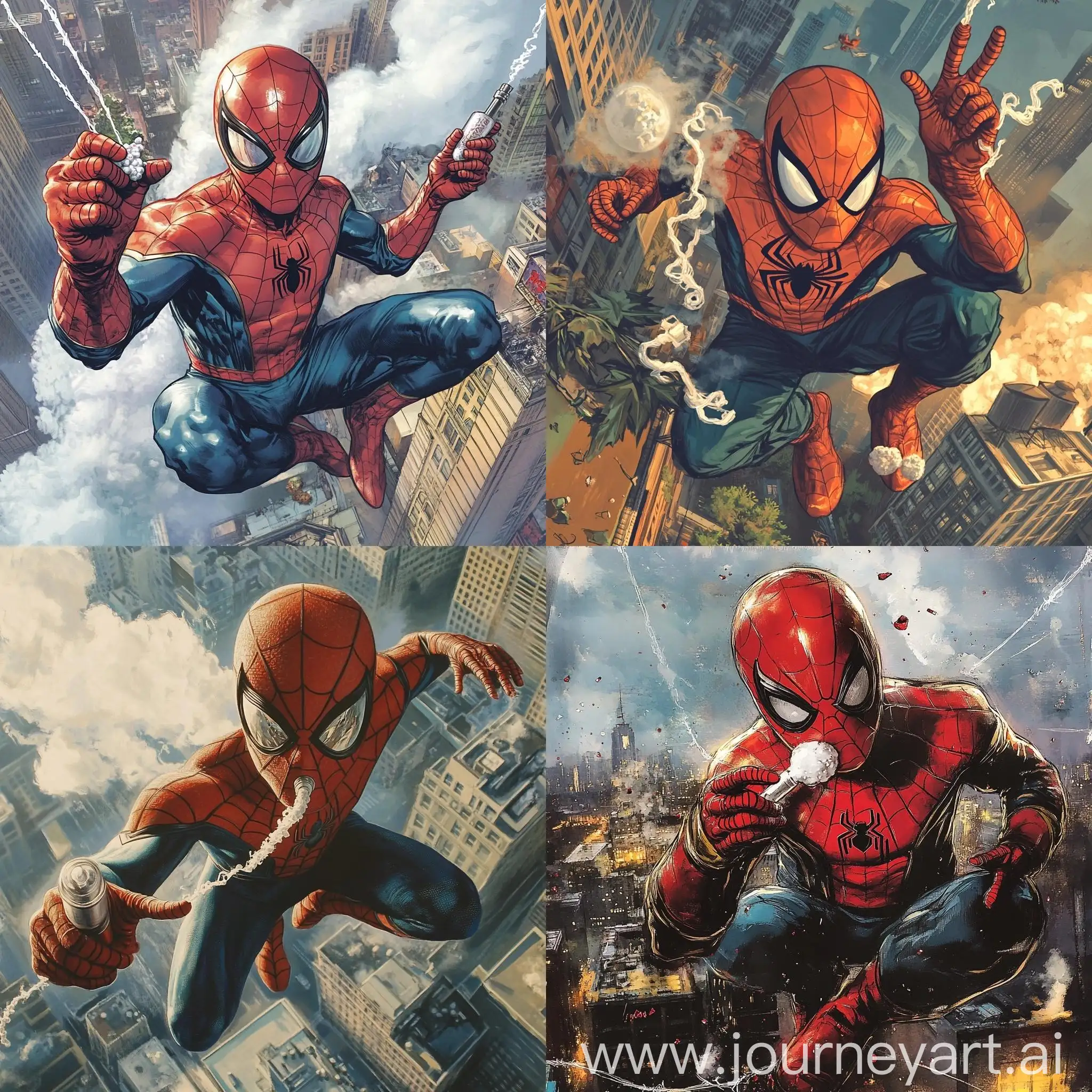 SpiderMan-Flying-Over-New-York-City-with-Cocaine-Nose-and-Bulbulator