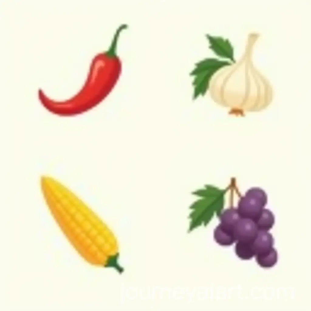 Minimalistic-Food-Icons-of-Thai-Chili-Garlic-Corn-and-Grapes-for-Labels