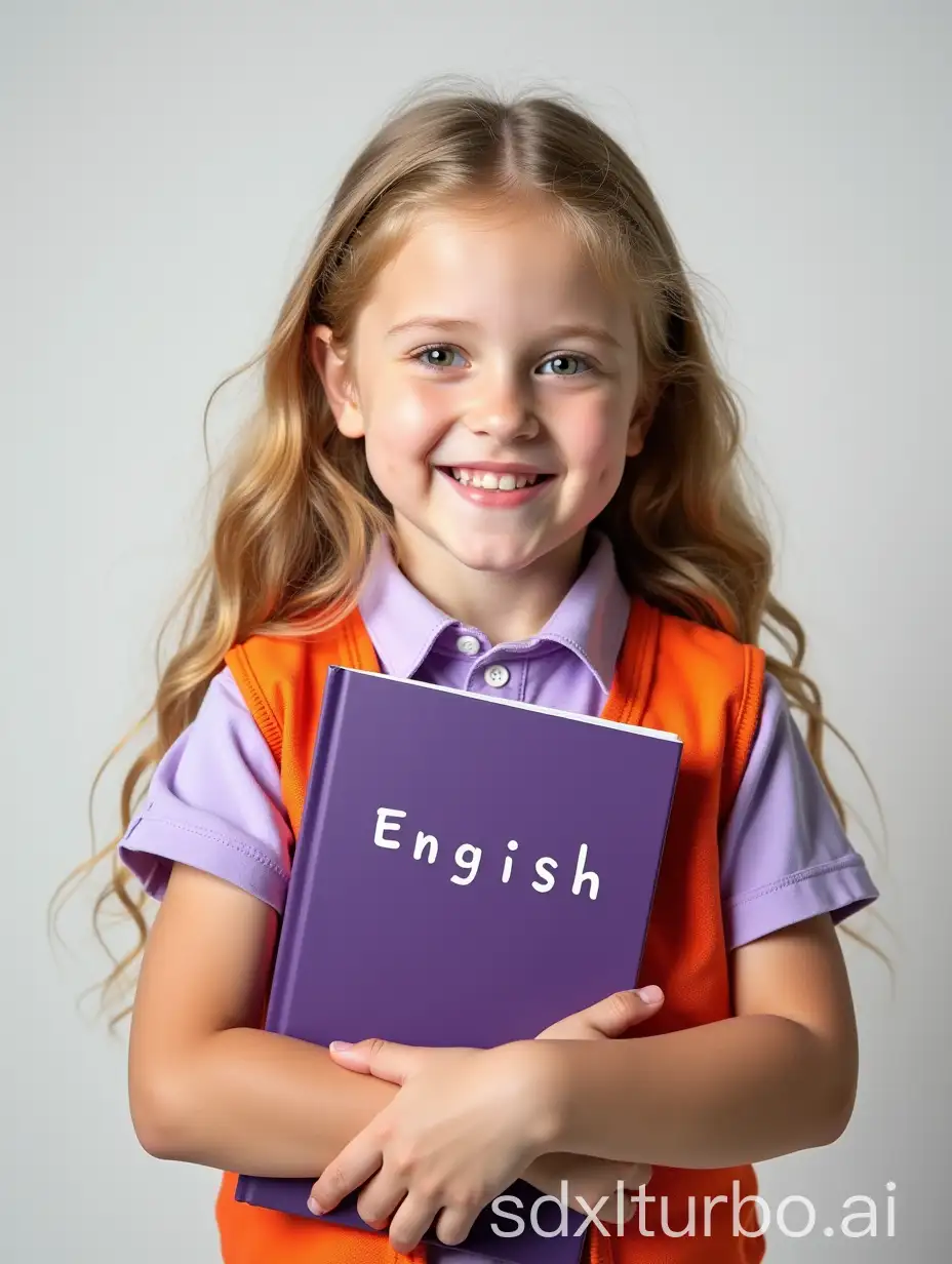 Portrait-of-a-Cheerful-7YearOld-Girl-in-School-Uniform-with-English-Textbook