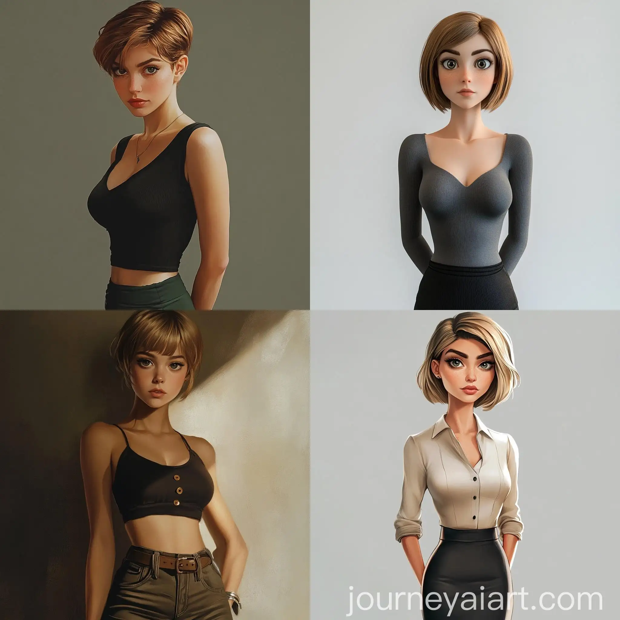 Slim-Woman-with-Short-Light-Brown-Hair-in-TightFitting-Skirt