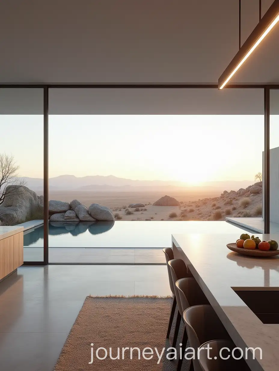 Modern-Minimalist-Glass-Stone-Kitchen-Overlooking-Infinity-Pool-and-Desert-Landscape
