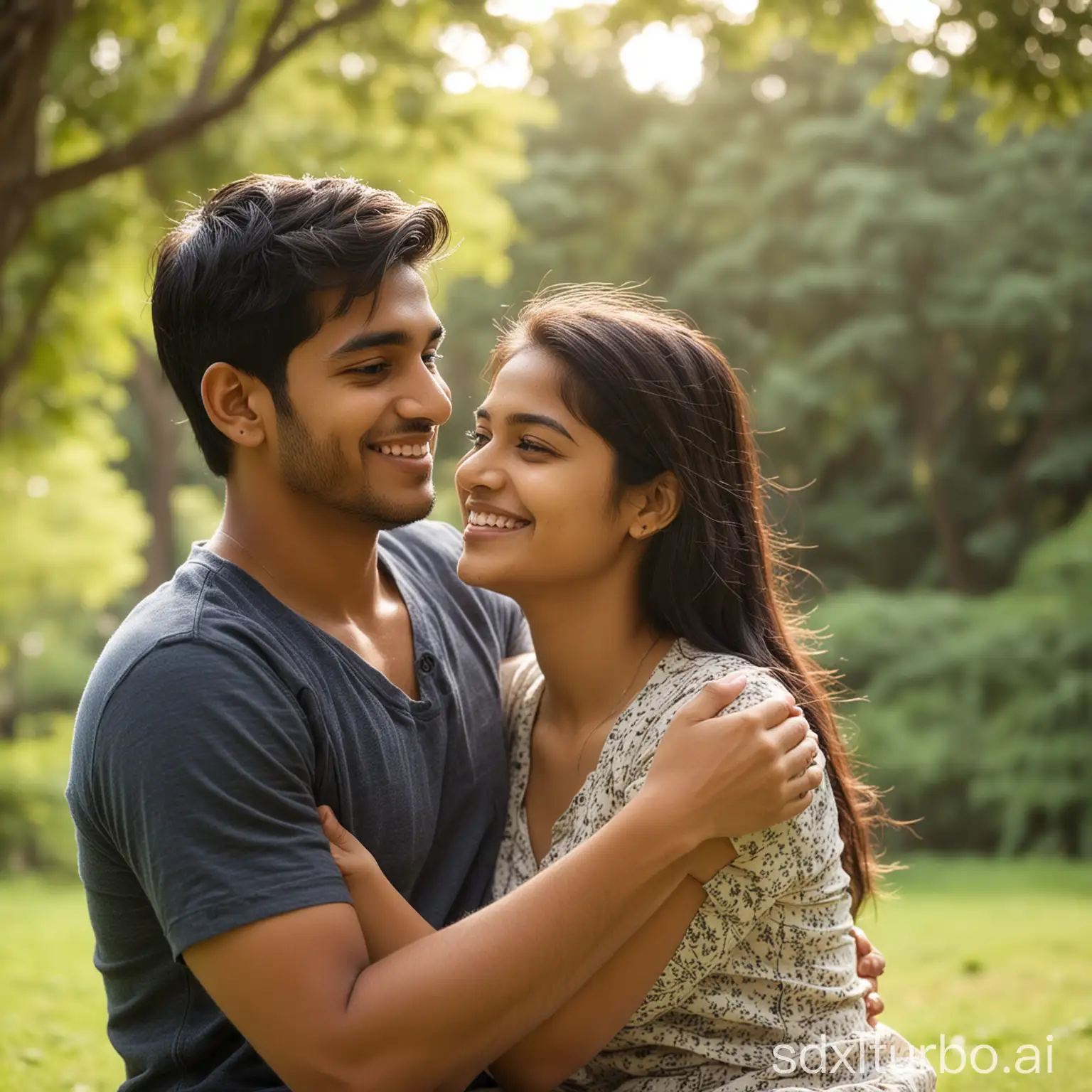 Young-Indian-Couple-Smiling-in-Love-at-Park