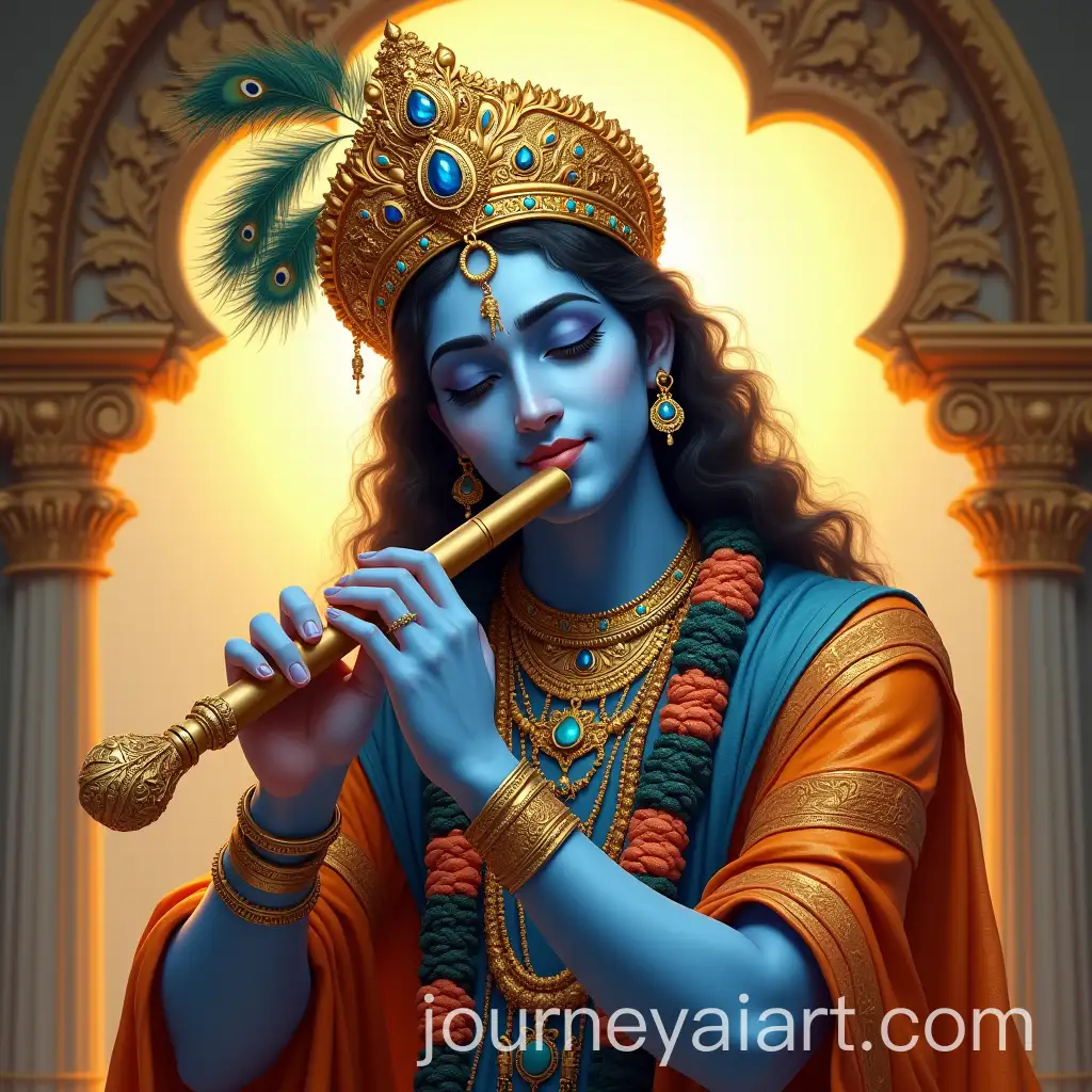 Divine-Krishna-Portrait-with-Blue-Skin-and-Flute-Playing-Pose