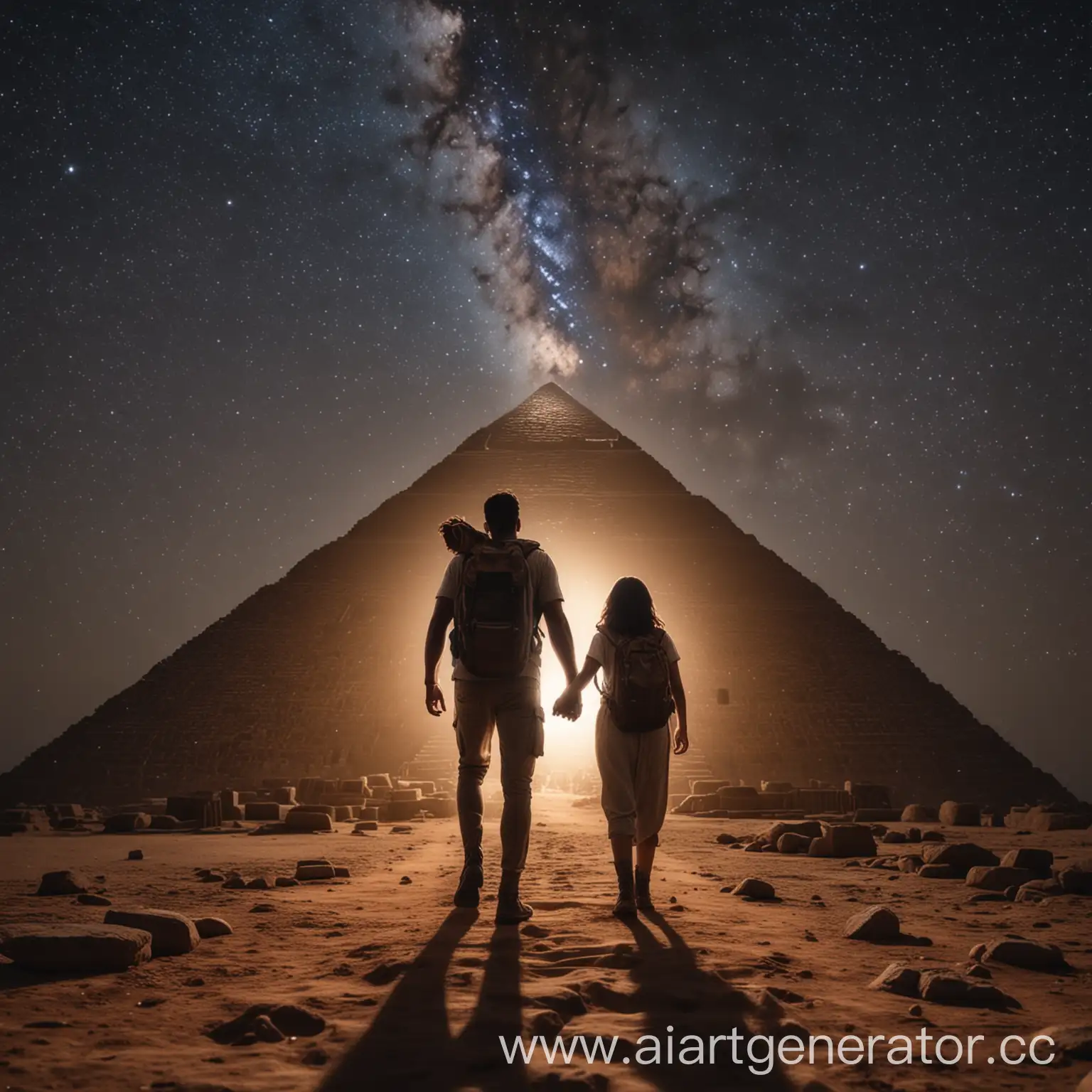 Exploring-Egyptian-Pyramid-at-Night-with-Milky-Way-Sky