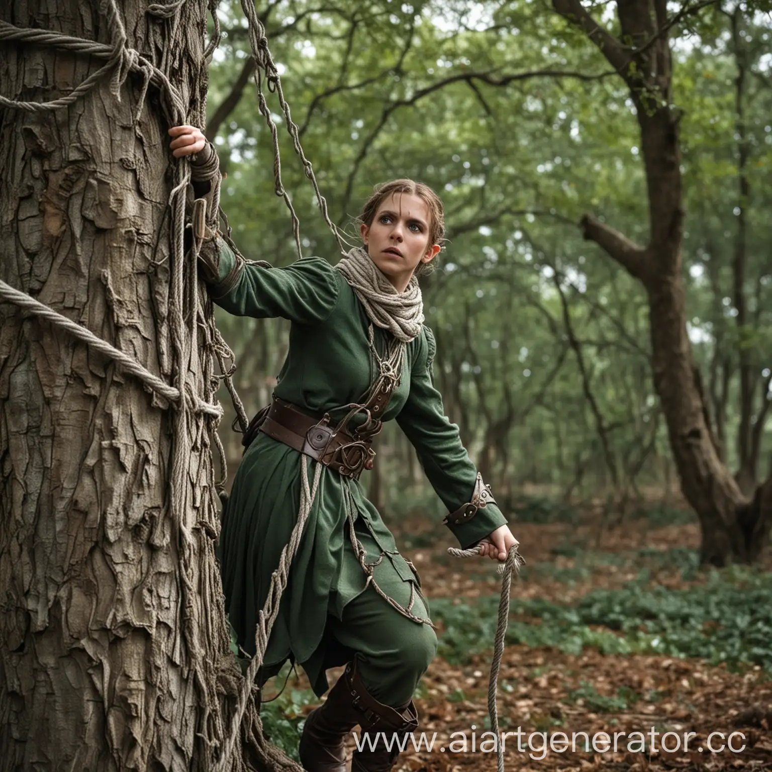 Fantasy-Elf-Assassin-Trapped-in-a-Tree-Noose