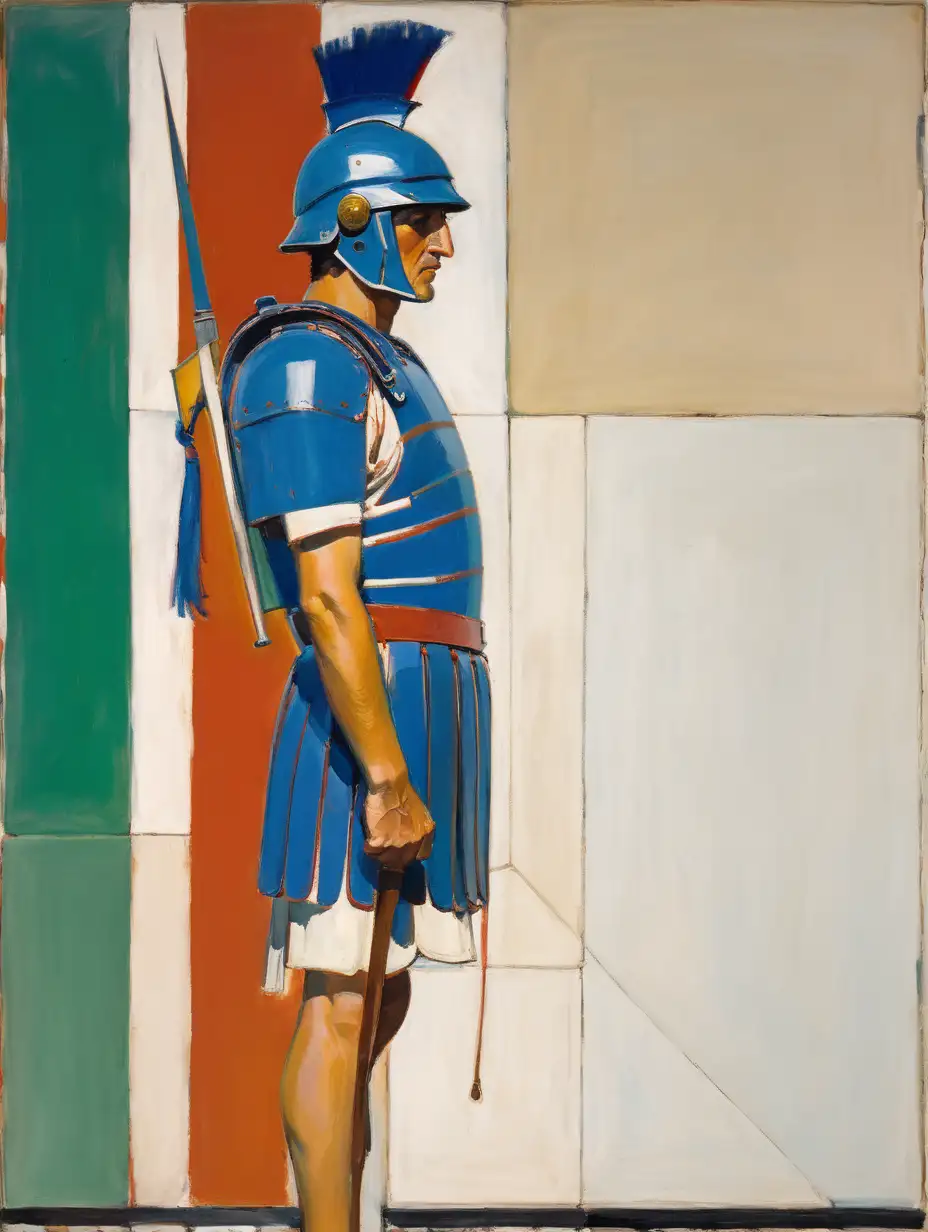 Vibrant Roman Centurion Against an Abstract Wall