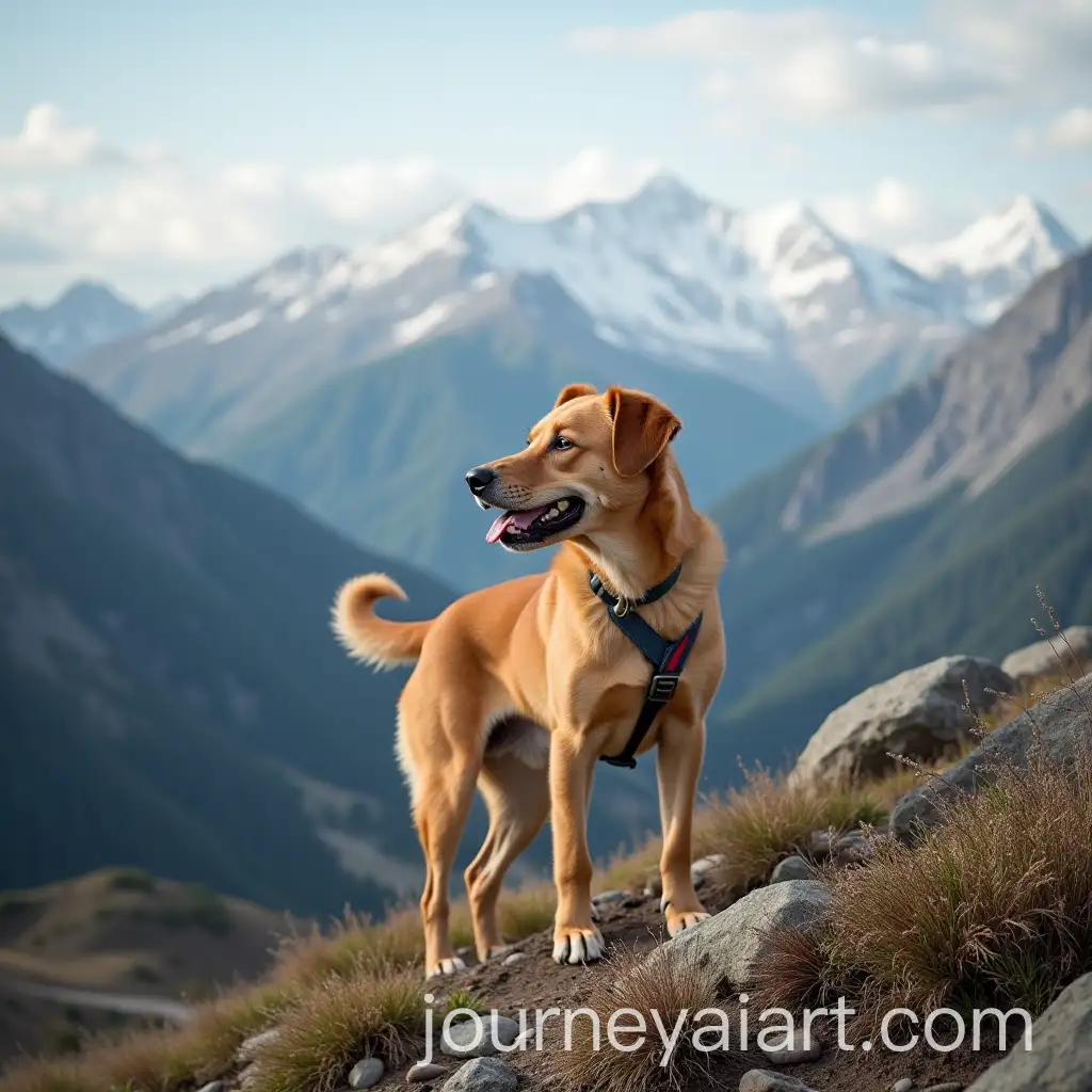 Dog-on-Mountain-Peak-at-Sunset