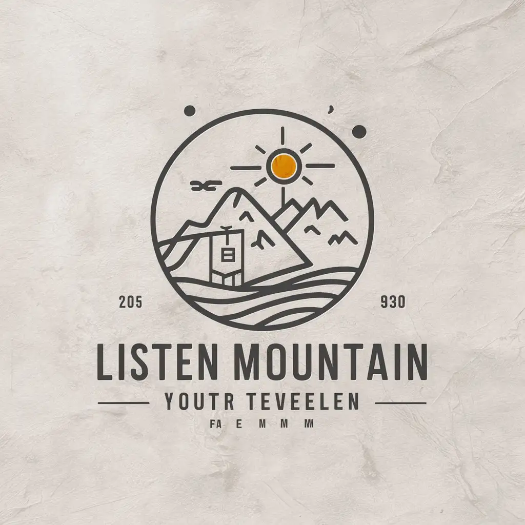 a vector logo design,with the text "listen mountain", main symbol:Mountains, sun, jewelry, Chinese style,Moderate,clear background