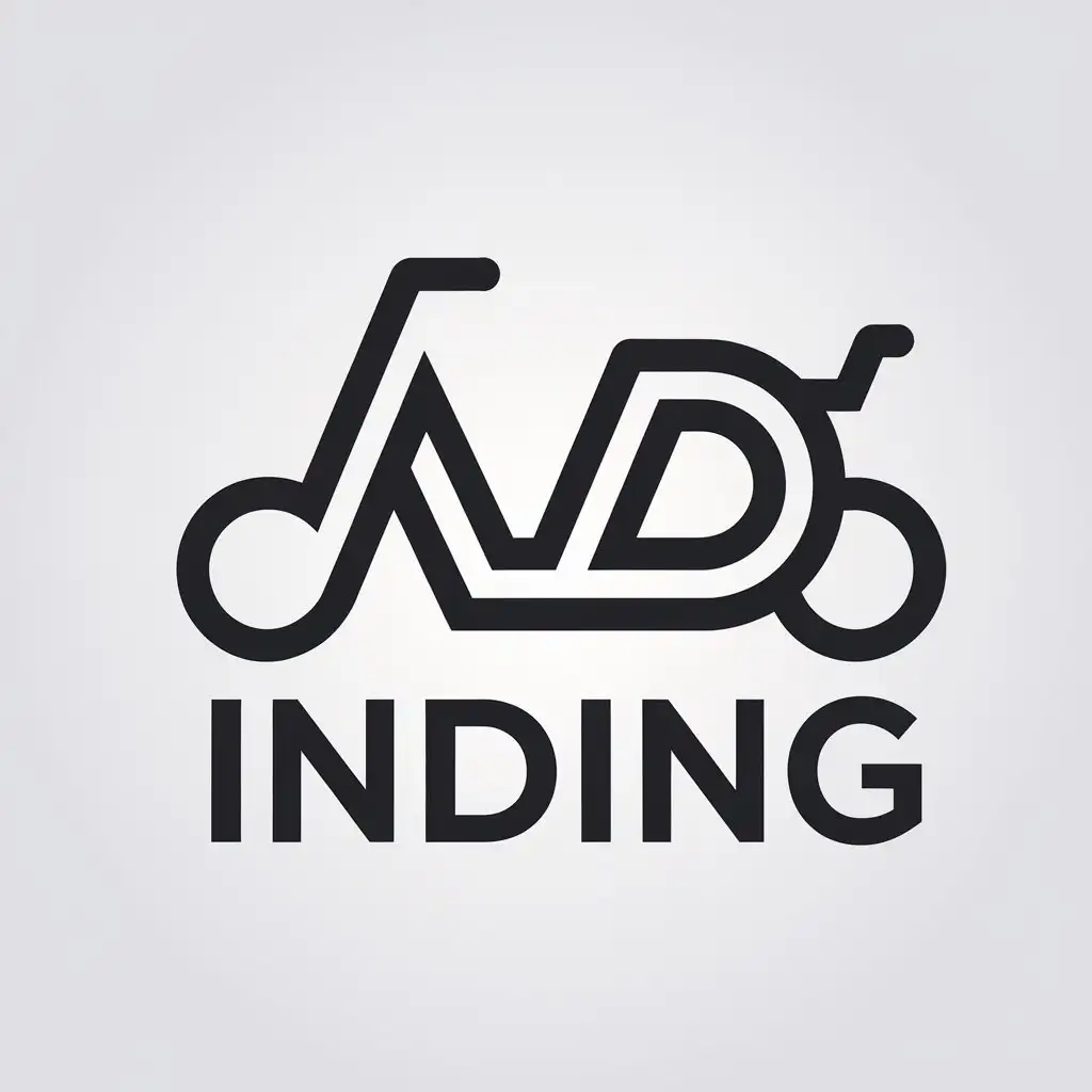 a vector logo design,with the text "Inding", main symbol:a vector logo design,with the text INDING, main symbol:a vector logo design , main symbol:Logo of singer IND, from letters IND, black letters on white background, minimalistic, Letters cross and the shape like a scooter,Moderate,be used in Others industry,clear background,Moderate,clear background,Moderate,clear background