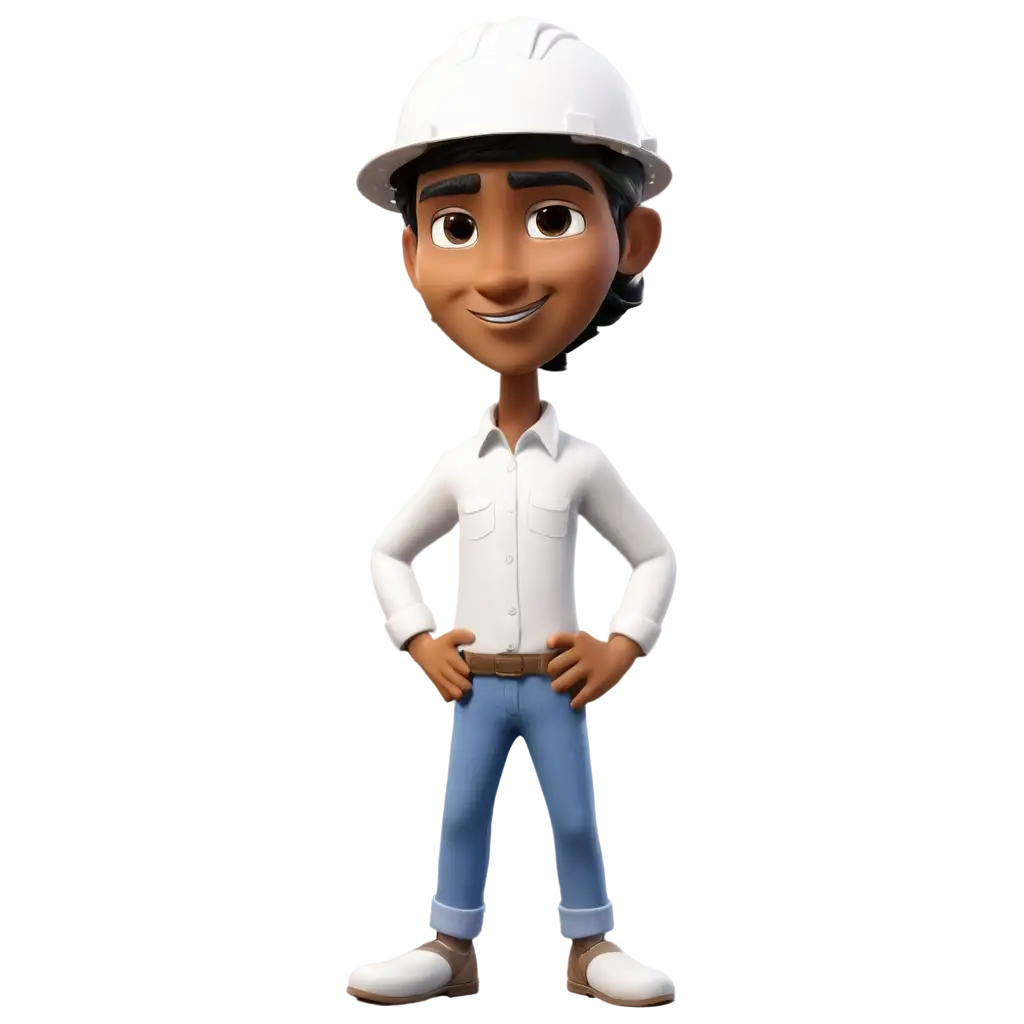 an animated  indian Engineer Wearing White Helmet of BHEL