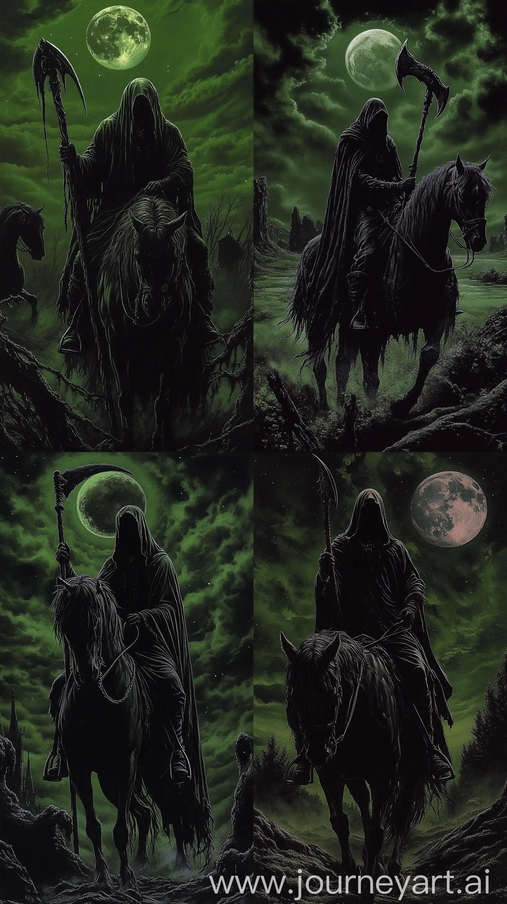 70s-Dark-Fantasy-Hooded-Rider-on-Horse-with-Reaper-Scythe-in-Medieval-Plains