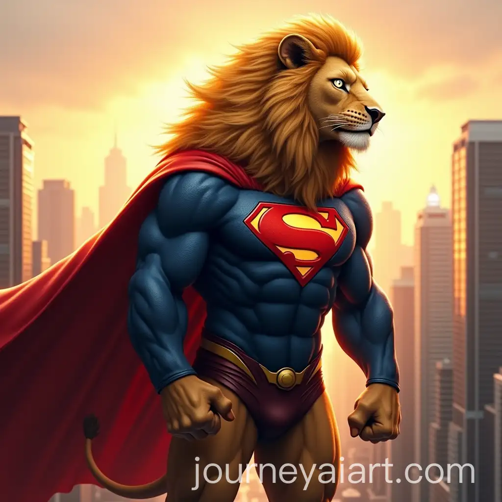 LionSuperman-Hybrid-Creature-with-Glowing-Eyes-and-Red-Cape-in-Cityscape