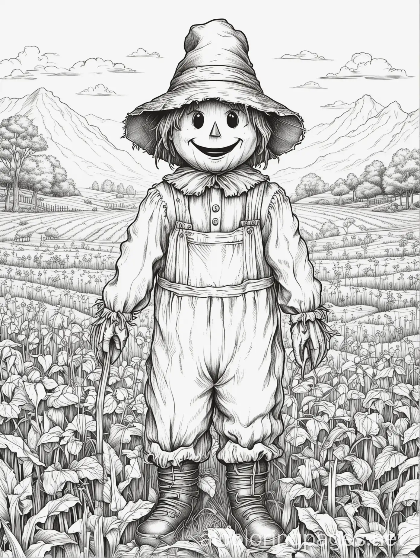 Simple-Black-and-White-Scarecrow-Coloring-Page-for-Kids