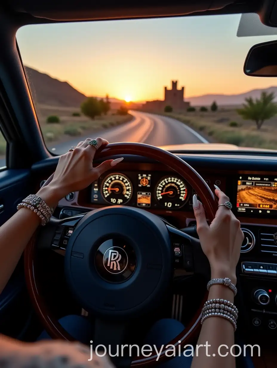 Luxurious-RollsRoyce-Phantom-Interior-with-Woman-Driving-at-Sunset-in-Shiraz