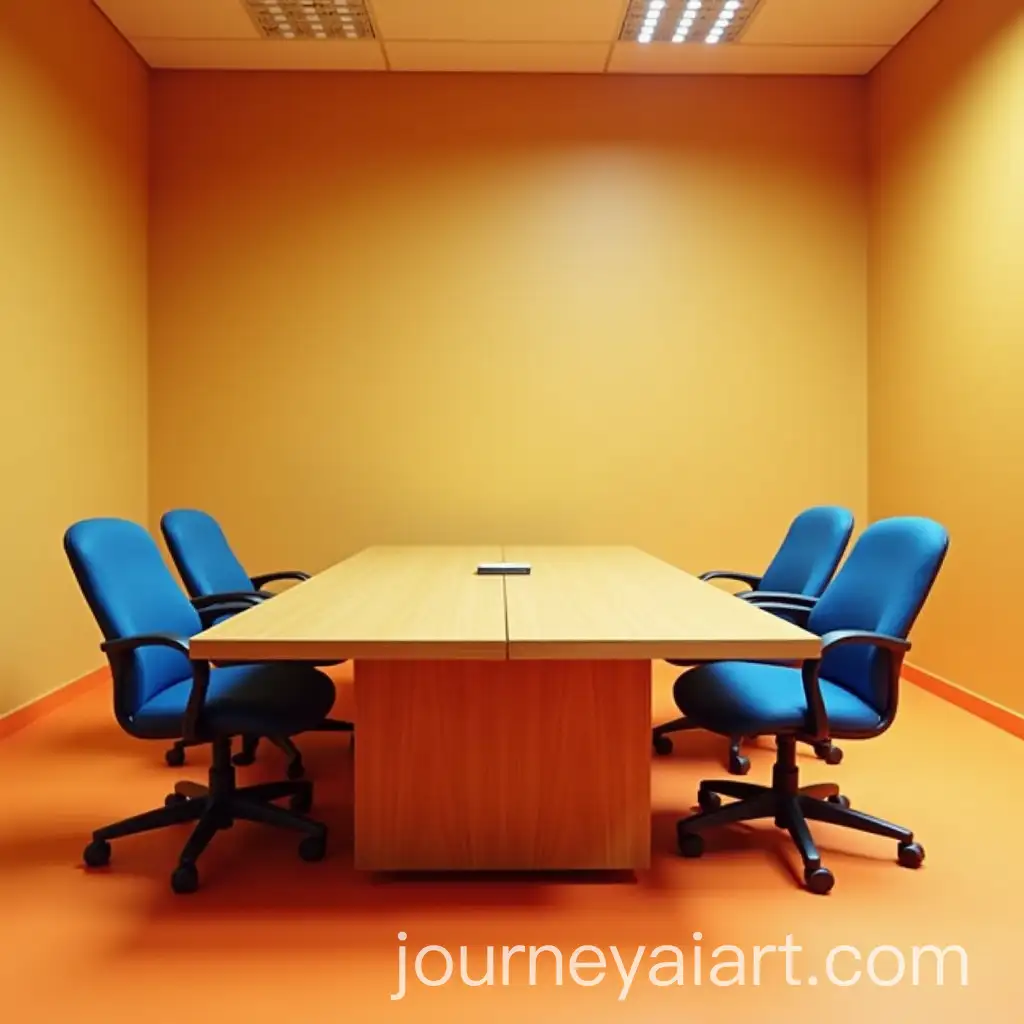 Modern-Meeting-Room-with-Wooden-Table-and-Blue-Chairs