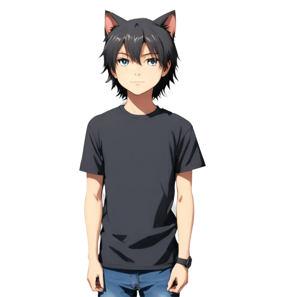 anime neko boy wearing a t-shirt