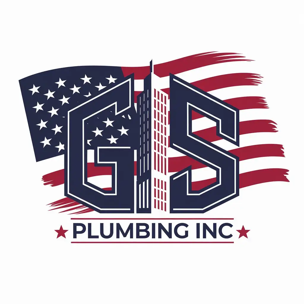 LOGO Design for GS Plumbing Inc Vector Design with Highrise American Flag and Plumbing Theme