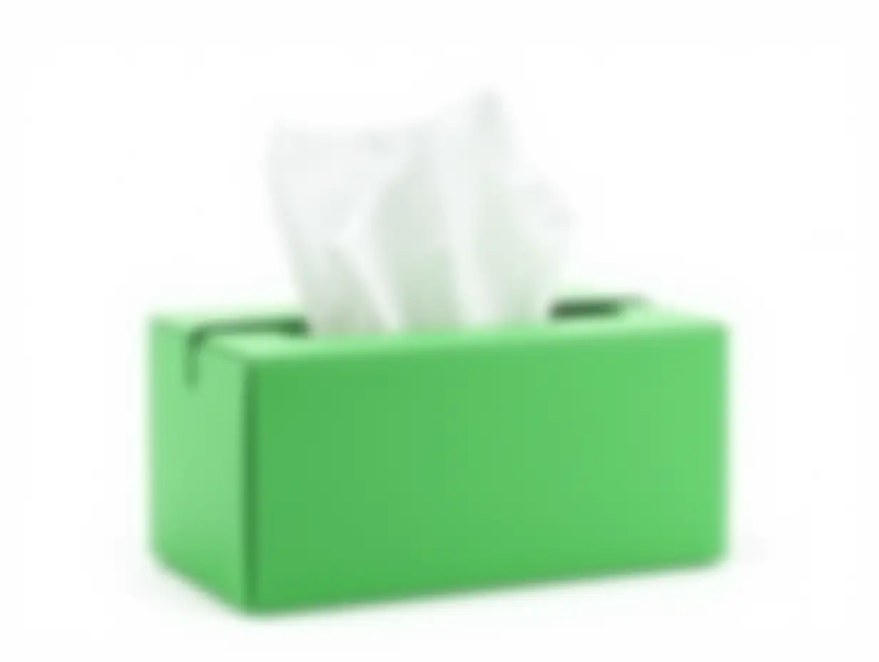 Green-Tissue-Box-with-White-Tissue-Paper-Isolated-on-Transparent-Background