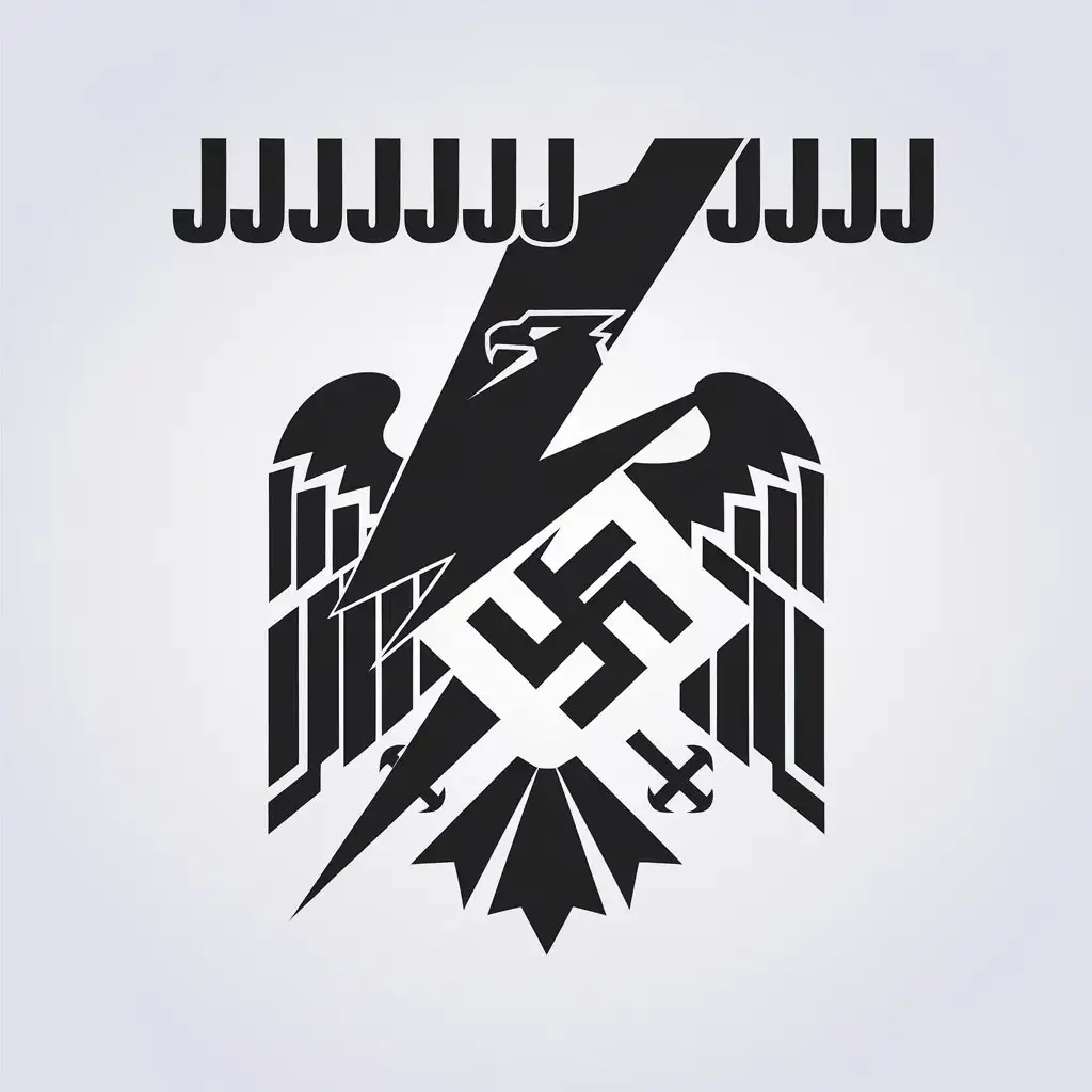 LOGO Design for jjjjjjjjjjjjjjj Lightning Crossing Nazi Eagle in Surrealistic Minimalistic Style