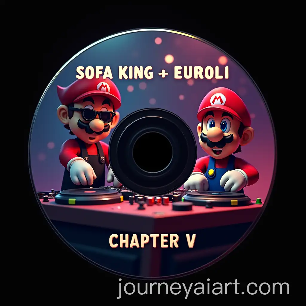 Vibrant-3D-Render-of-a-RaveThemed-CD-Featuring-Mario-and-Luigi-DJing