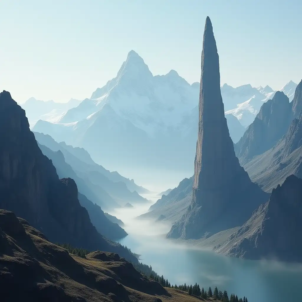 Majestic Mountain Landscape with SwordShaped Rock Formation