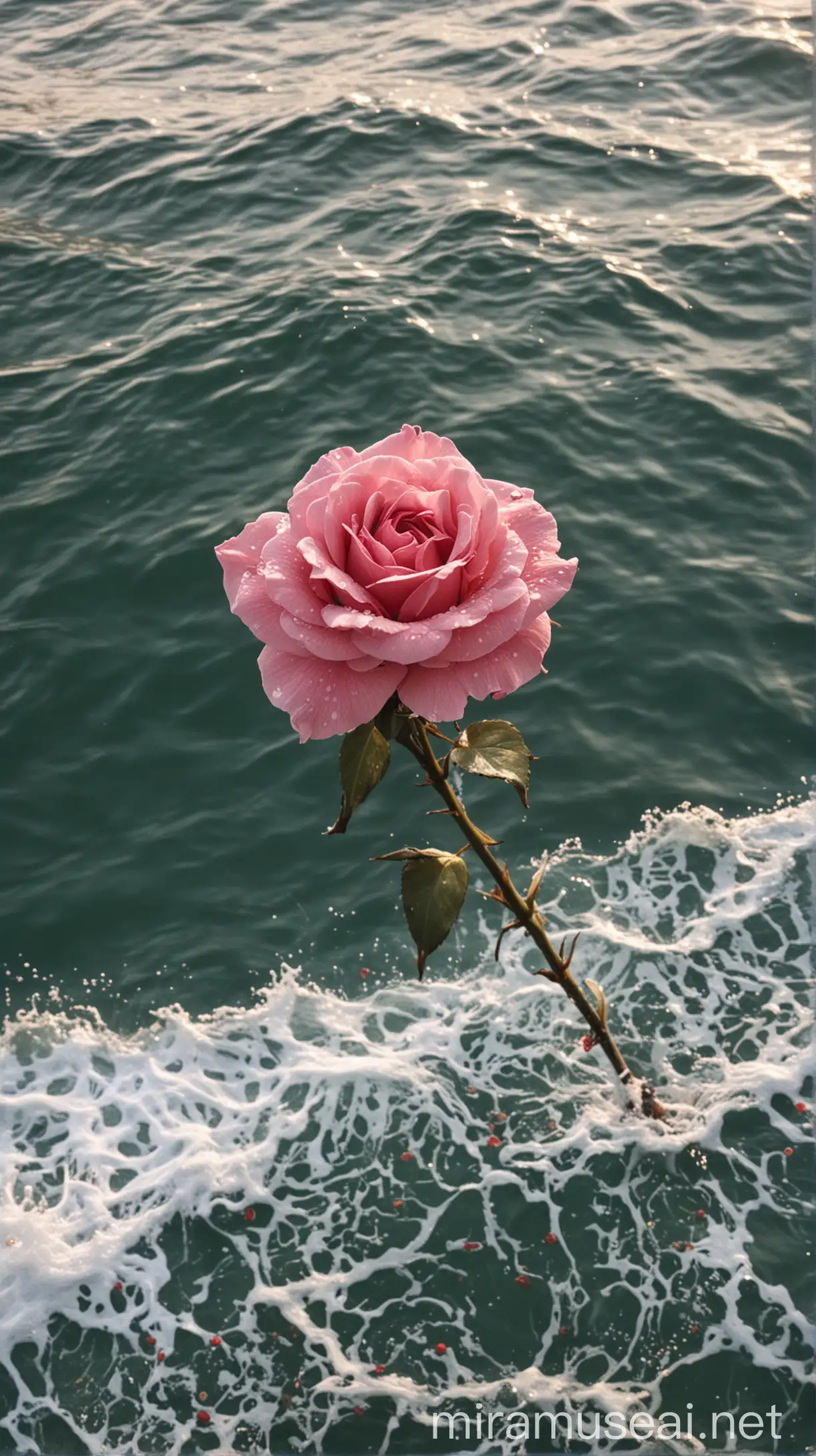 Beautiful Rose Blossoming in the Tranquil Sea