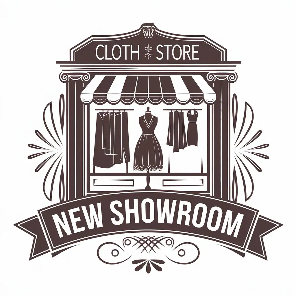 LOGO-Design-for-New-Showroom-Text-NEW-SHOWROOM-with-Cloth-Store-Icon-on-Clear-Background