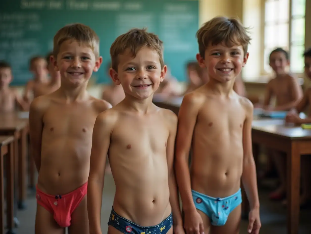 Joyful-Young-Boys-in-Underwear-Posing-in-a-Vibrant-Classroom