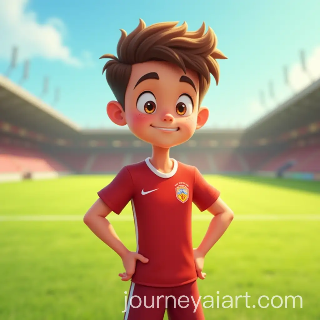 Teenage-Boy-in-Red-Soccer-Jersey-on-Soccer-Field-PixarInspired-Cartoon-Style