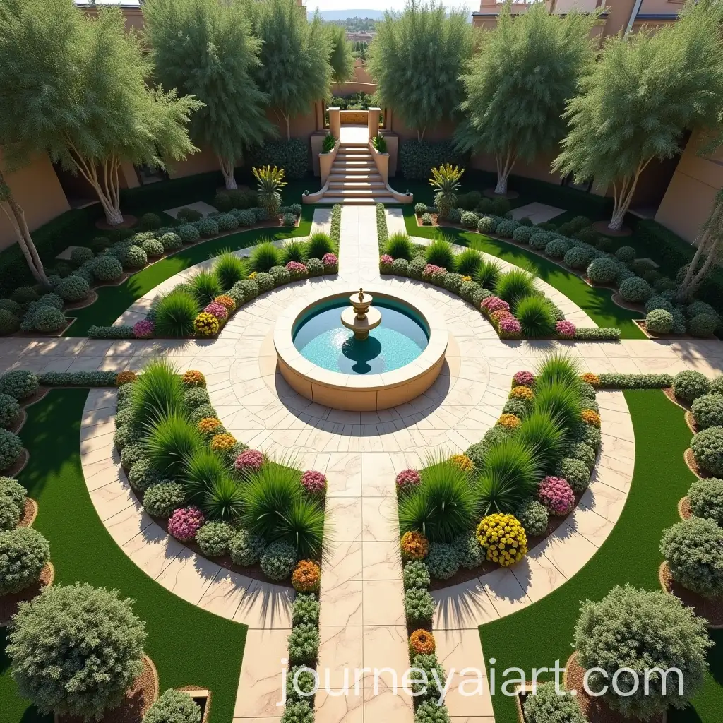 DesertThemed-Circular-Fountain-Surrounded-by-Halfa-Plants-and-Palm-Trees