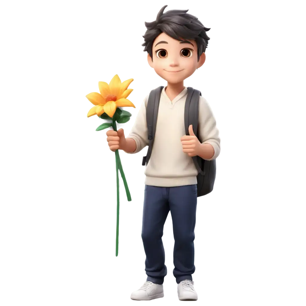 Male-Student-Holding-One-Flower-Chibi-PNG-Image-Delicate-Art-for-Educational-and-Decorative-Uses