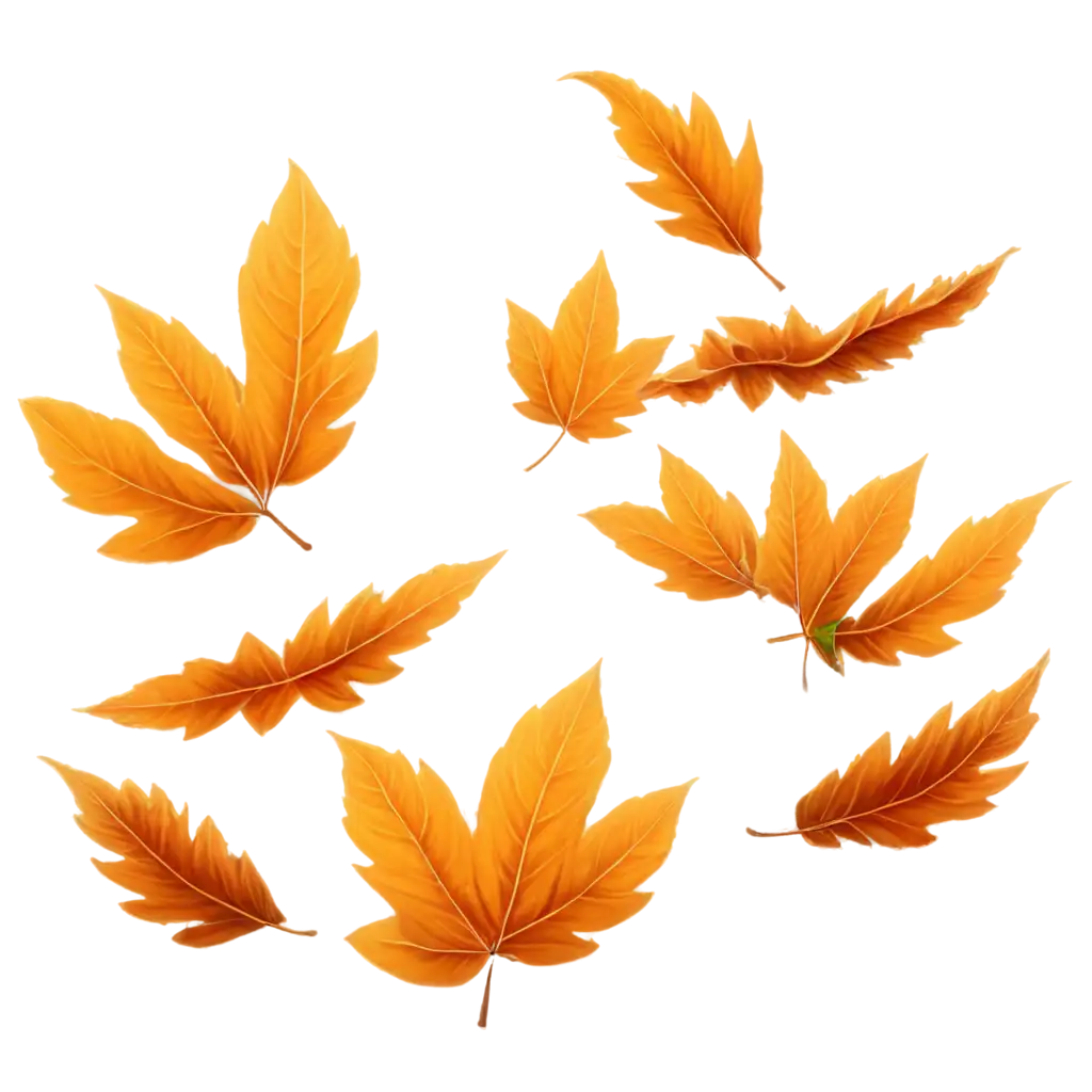 realistic orange autumn leaves flying in the air