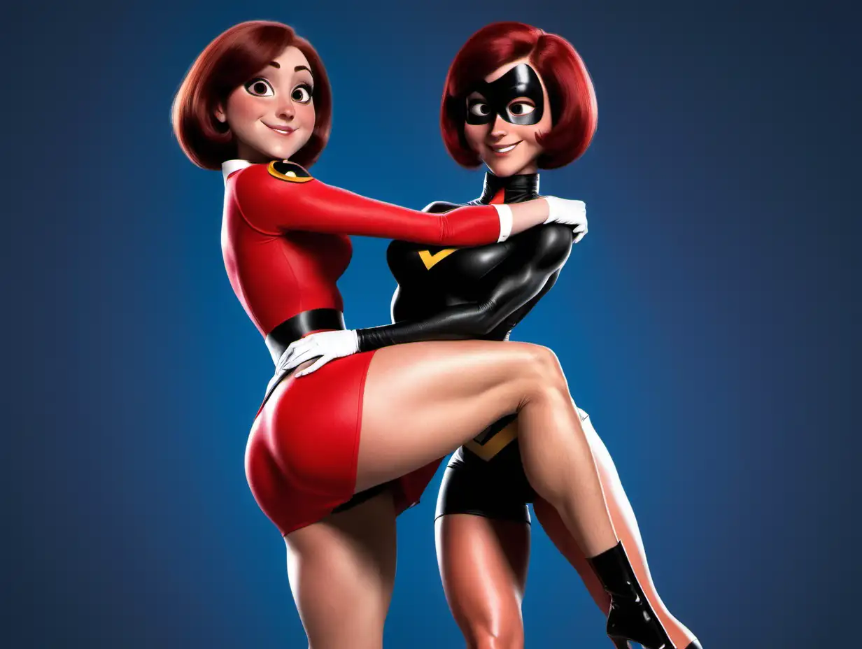 Elastigirl-Secretary-Hugging-Another-Woman-with-Muscular-Thighs