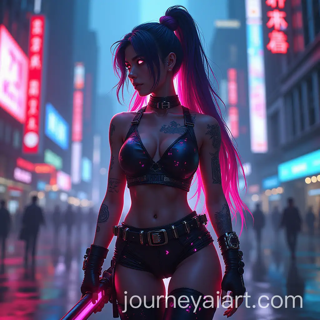 Cyberpunk-Neon-Warrior-Amidst-Pulsating-Cityscape