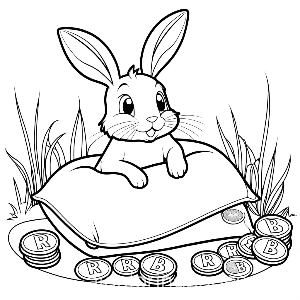 Cute-Little-Rabbit-Discovering-a-Gold-Coin-Under-Pillow