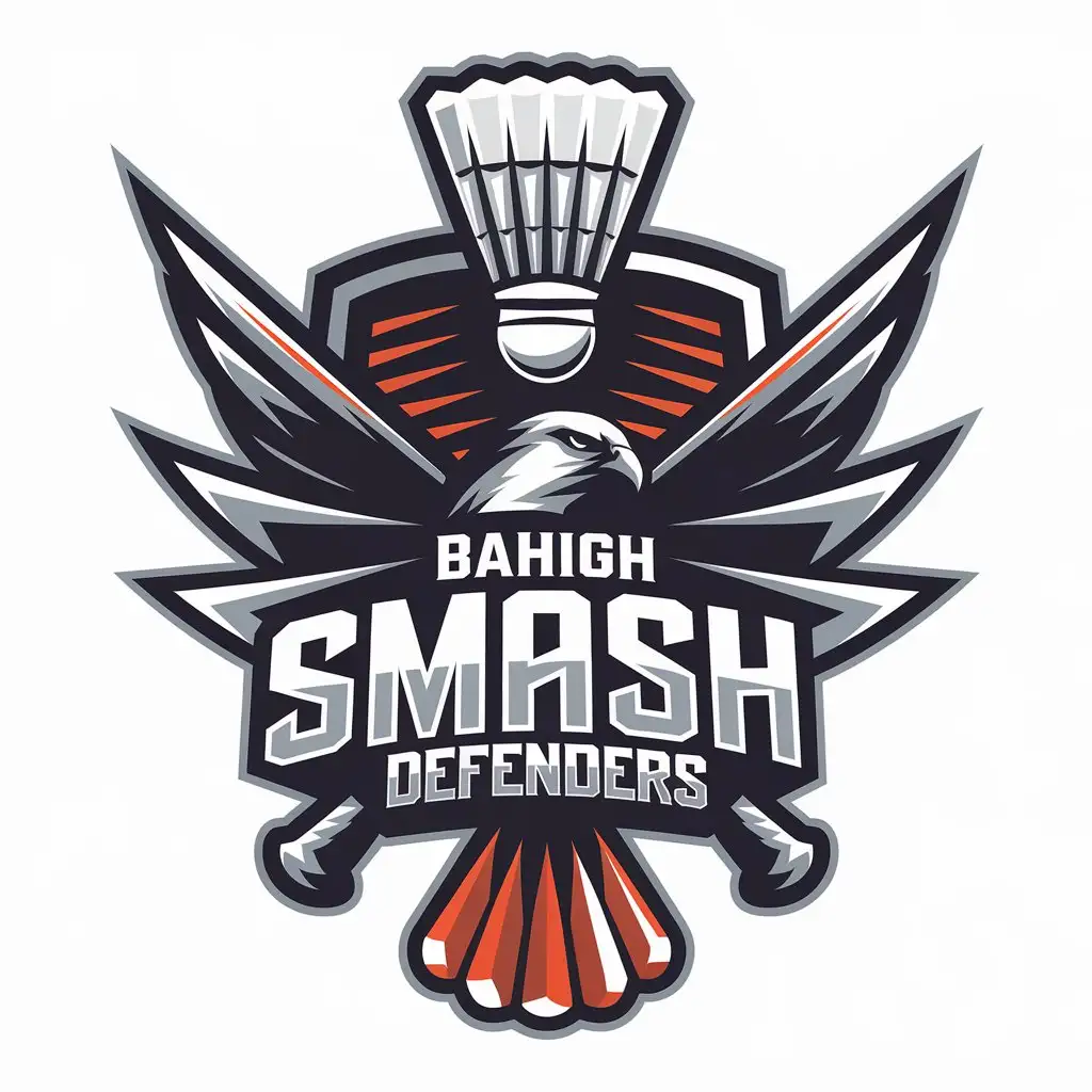 LOGO Design for BaHigh Smash Defenders Vector Logo Featuring Shuttlecock Badminton Racket and Falcon for Sports Fitness